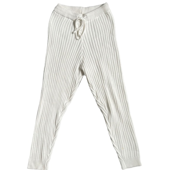 SHEIN WHITE RIBBED KNIT HIGH WAISTED LEGGINGS / SWEATPANTS WITH DRAWSTRING SMALL - Picture 1 of 10